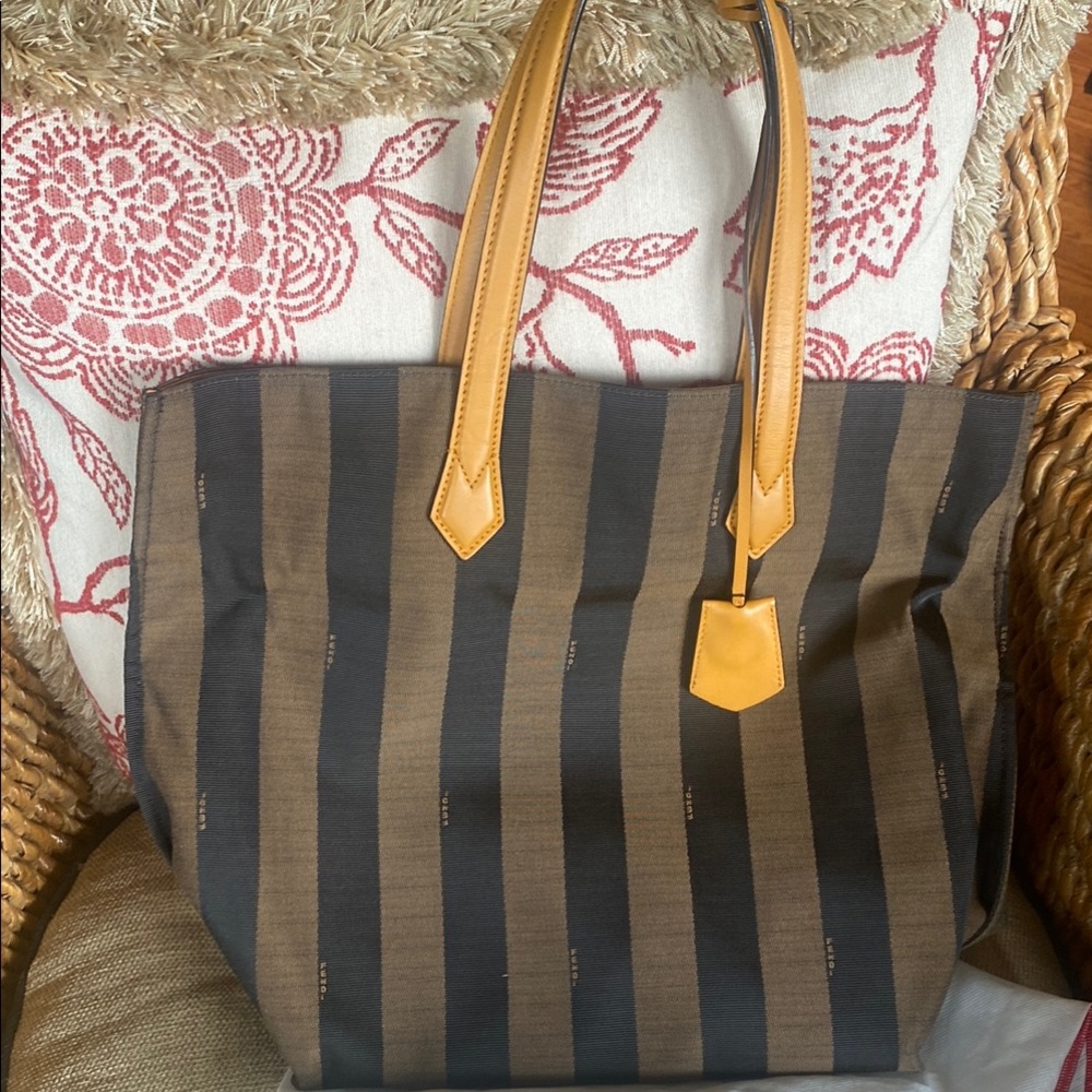 Fendi Brown and Black Striped 👜 Bag with Leather.  OUTSTANDING Condition.